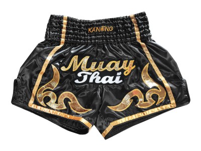Kanong Retro Thai Kick Boxing Shorts : KNSRTO-232-Black