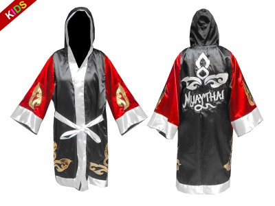 Customized Kanong Kids Muay Thai Boxing Robe : KNFIRKID-143-Red-Black