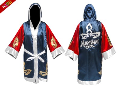 Customized Kanong Kids Muay Thai Boxing Robe : KNFIRKID-143-Red-Navy