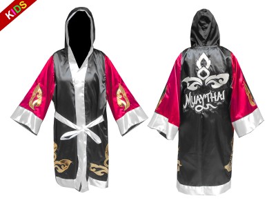 Customized Kanong Kids Muay Thai Boxing Robe : KNFIRKID-143-Rose-Black