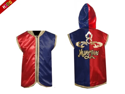 Personalised Kids Muay Thai Boxing Hoodies : KNHODKID-121-Red-Navy
