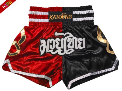 Kanong Muay Thai Boxing Shorts : KNS-143-Red-Black-K