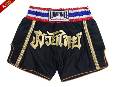 Lumpinee Kids Muay Thai Boxing Shorts : LUMRTO-006-Black-K