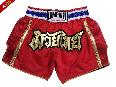 Lumpinee Kids Muay Thai Boxing Shorts : LUMRTO-006-Red-K