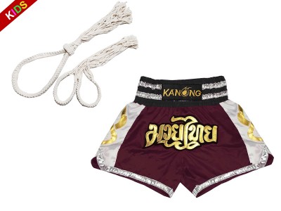 Mongkol Prajead set with Muay Thai Shorts for Kids :  Mongkol-Boran-147-Maroon