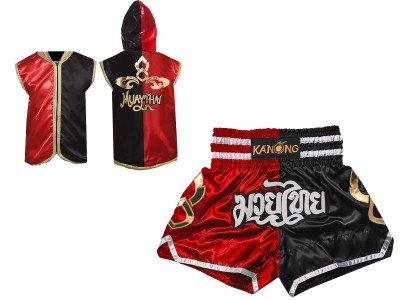 Muay Thai Pack - Personalised Boxing Hoodies + Muay Thai Shorts : Set-SHOHOD-143-Red-Black