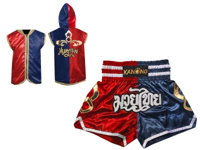Muay Thai Pack - Personalised Boxing Hoodies + Muay Thai Shorts : Set-SHOHOD-143-Red-Navy