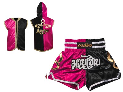 Muay Thai Pack - Personalised Boxing Hoodies + Muay Thai Shorts : Set-SHOHOD-143-Rose-Black