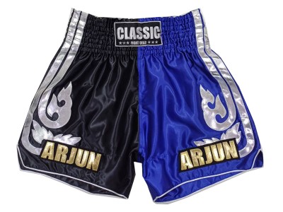 Customized Muay Thai Fight Shorts : KNSCUST-1243-Black-Blue