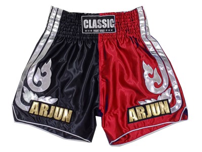 Customized Muay Thai Fight Shorts : KNSCUST-1243-Black-Red