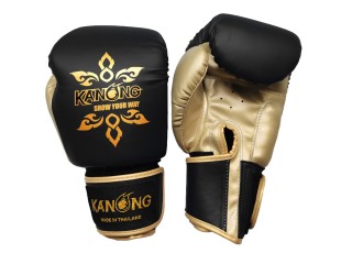 Kanong Muay Thai Boxing Gloves : "Thai Power" Black/Gold Thai Tattoo