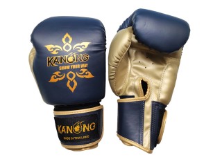 Kanong Muay Thai Boxing Gloves : "Thai Power" Navy/Gold Thai Tattoo