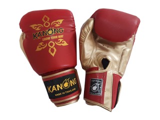Kanong Muay Thai Boxing Gloves : "Thai Power" Red/Gold Thai Tattoo