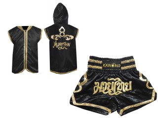 Muay Thai Pack - Customize Boxing Hoodies + Thai Boxing Shorts : Black Lai Thai