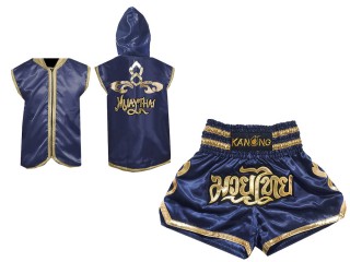 Muay Thai Pack - Customize Boxing Hoodies + Thai Boxing Shorts : Navy Lai Thai