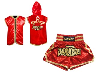Muay Thai Pack - Customize Boxing Hoodies + Thai Boxing Shorts : Red Lai Thai
