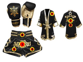 Boxing Gloves + custom Muay Thai shorts + custom boxing robe : Black Thai Power