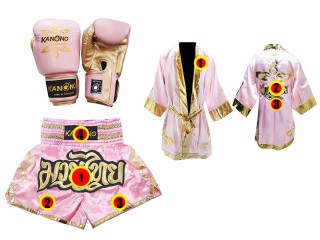 Boxing Gloves + custom Muay Thai shorts + custom boxing robe : Pink Thai Power