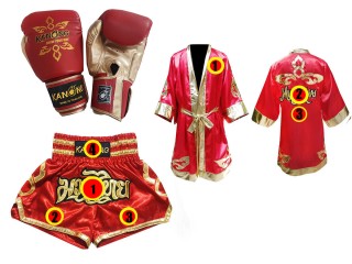 Boxing Gloves + custom Muay Thai shorts + custom boxing robe : Red Thai Power