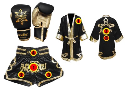 Muay Thai Set - Boxing Gloves + custom Muay Thai shorts + custom boxing robe : Black Thai Power