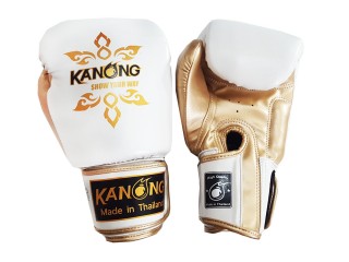 Kanong Thai Boxing Gloves : "Thai Power" White/Gold