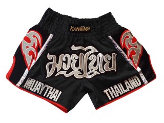 Kanong Retro Muay Thai Boxing Shorts : KNSRTO-207-Black