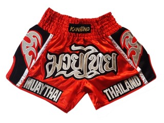 Kanong Retro Thai Boxing Shorts : KNSRTO-207-Red
