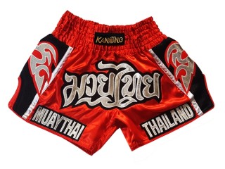 Kanong Kids Retro Muay Thai  Boxing Shorts : KNSRTO-207-Red