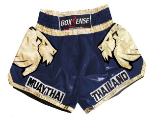 Boxsense Lion Muay Thai Boxing Shorts : BXS-303-Navy