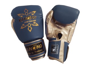 Kanong Muay Thai Boxing Gloves : "Thai Power" Navy/Gold Thai Tattoo