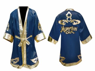 Customized Kanong Kids Muay Thai Boxing Robe : Navy Lai Thai