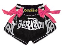Kanong Ribbons Muay Thai Boxing Shorts : KNS-127-Black