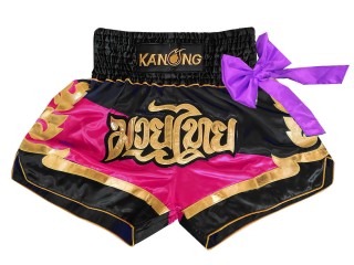 Kanong RibbonsThai Boxing Shorts : KNS-130-Black-Pink