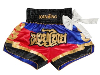Kanong Muay Thai Boxing Shorts with ribbons : KNS-130-Blue-Red