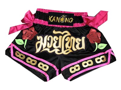 Kanong Ribbons Muay Thai Shorts : KNS-129-Black 