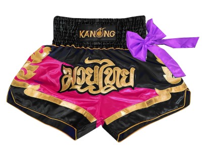 Kanong Ribbons Muay Thai Shorts : KNS-130-Black-Pink