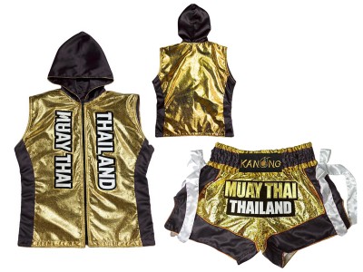 Personalised boxing kit - Boxing Hoodies + Muay Thai Shorts : KNHODSET-004-Gold-Black