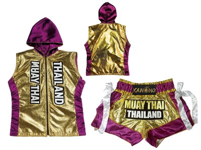 Personalised boxing kit - Boxing Hoodies + Muay Thai Shorts : KNHODSET-004-Gold-Violet