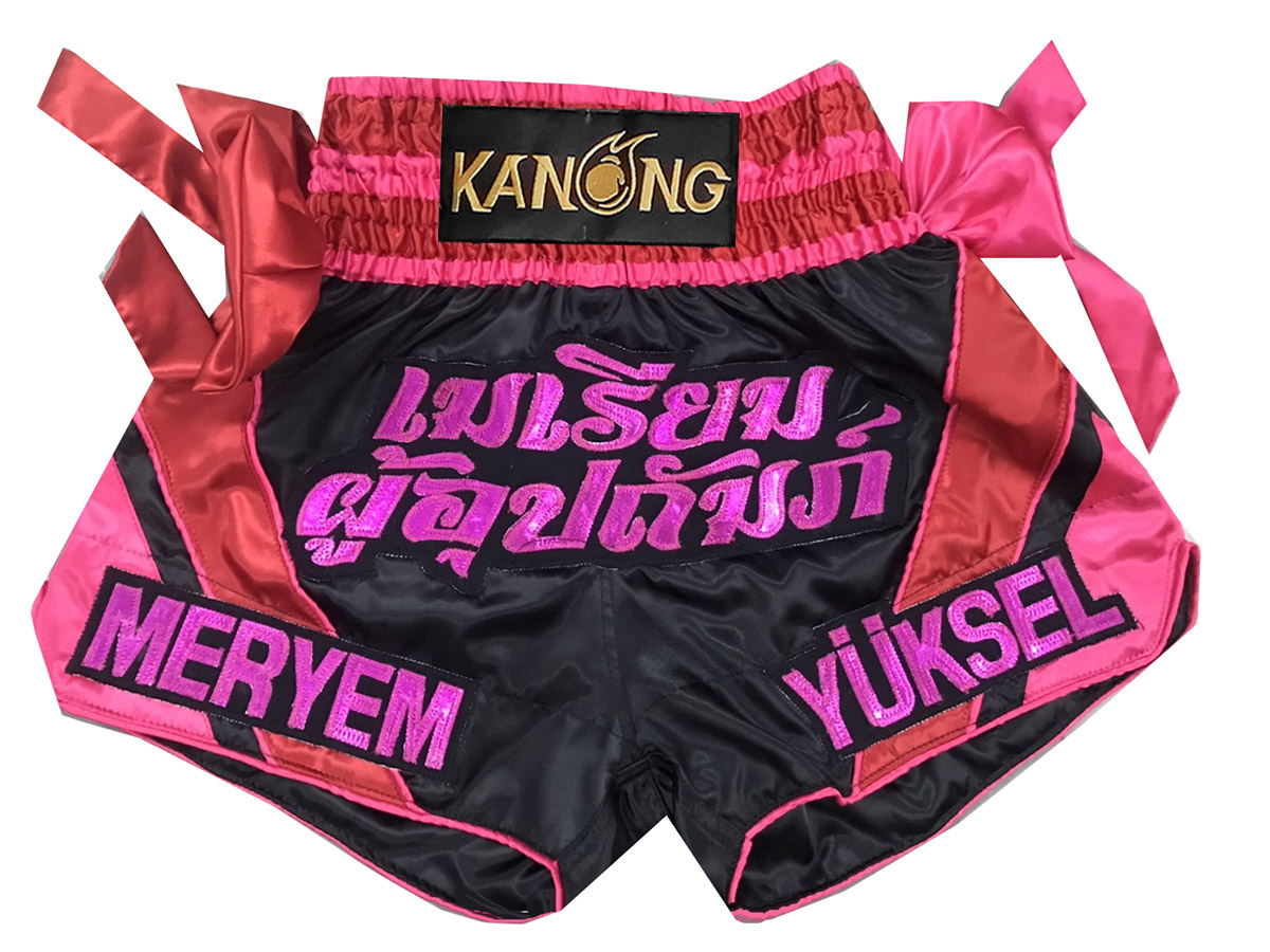 Buffalo Plaid Black And Pink Print Muay Thai Boxing Shorts main image 1