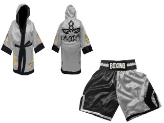 Personalized Boxing Gown + Boxing Shorts : Black/Silver