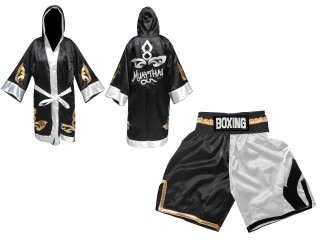 Personalized Boxing Gown + Boxing Shorts : Black/White