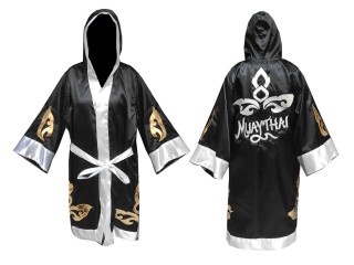 Customized Kanong Muay Thai Boxing Robe with hood : KNFIR-143-Black