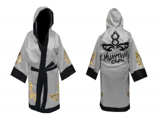 Customized Kanong Muay Thai Boxing Robe with hood : KNFIR-143-Silver