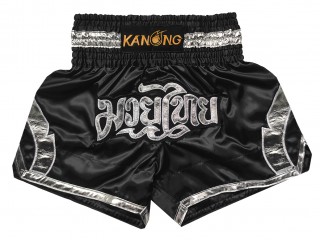 Kanong Muay Thai Boxing Shorts : KNS-144-Black-Silver