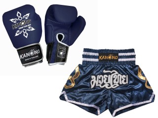 Matching Boxing gloves and Muay Thai Shorts with name : Set-143-Gloves-Navy