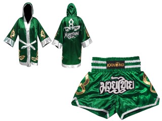 Customized Kanong Muay Thai Robe + Thai Boxing Shorts : Set-143-Green