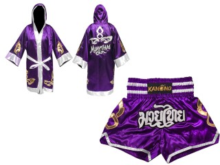 Customized Kanong Muay Thai Robe + Thai Boxing Shorts : Set-143-Purple