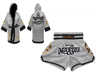 Customized Kanong Muay Thai Robe + Thai Boxing Shorts : Set-143-Silver