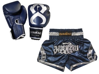 Matching Boxing gloves and Muay Thai Shorts with name : Set-144-Gloves-Navy