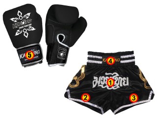 Matching Thai Boxing gloves with name and Thai Boxing Shorts with name